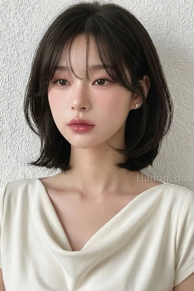 Chin Bob With Airy See-Through Fringe, Dark Brown — Simple Korean Hair
