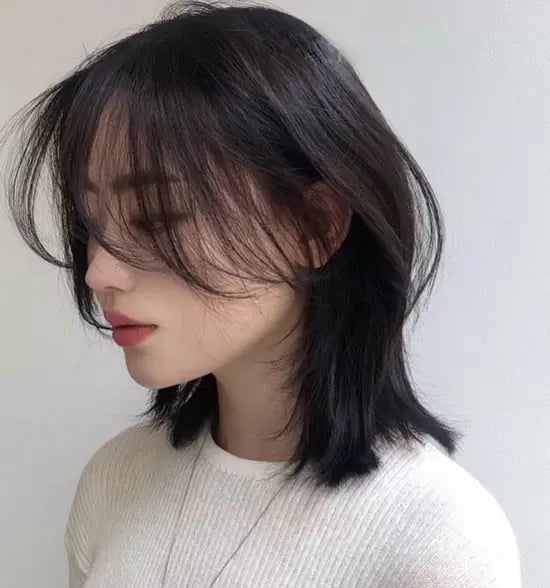Collarbone Shaggy Lob With Curtain Bangs — Simple Korean Hair