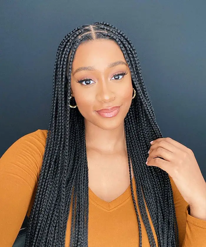 Shoulder Length Straight Black Knotless Braids, Middle Shoulder Length Straight Black Knotless Braids, Middle — Simple Large Knotless Braids