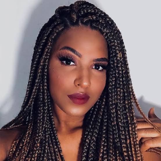 Mid-Back Braids With Caramel Highlights Mid-Back Braids With Caramel Highlights — Simple Large Knotless Braids