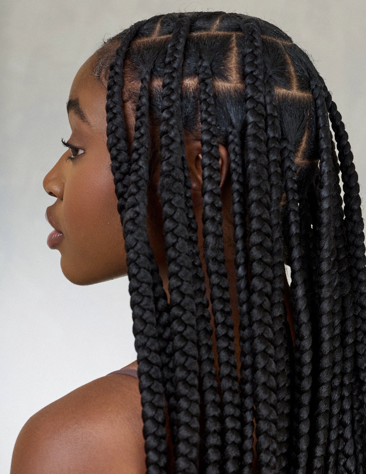 Mid-Back Black Braids With Square Parting Mid-Back Black Braids With Square Parting — Simple Large Knotless Braids