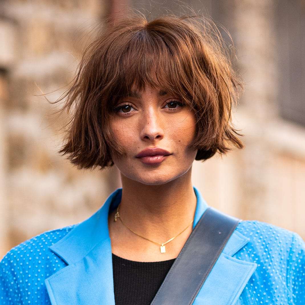 Ear Length Bob With Textured Curtain Bangs — Simple Layer Bob