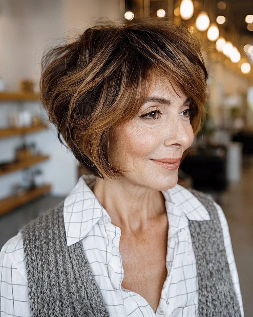 Stacked Inverted Bob With Wispy Bangs — Simple Layer Bob