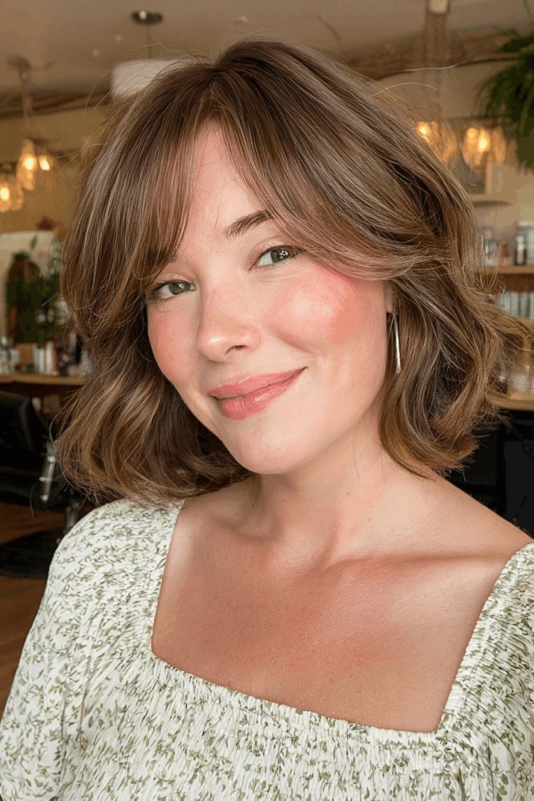Collarbone Bob With Wavy Blowout And Curtain Bangs, Close-Up Take Collarbone Bob With Wavy Blowout And Curtain Bangs, Close-Up Take — Simple Layered Bob Hairstyles