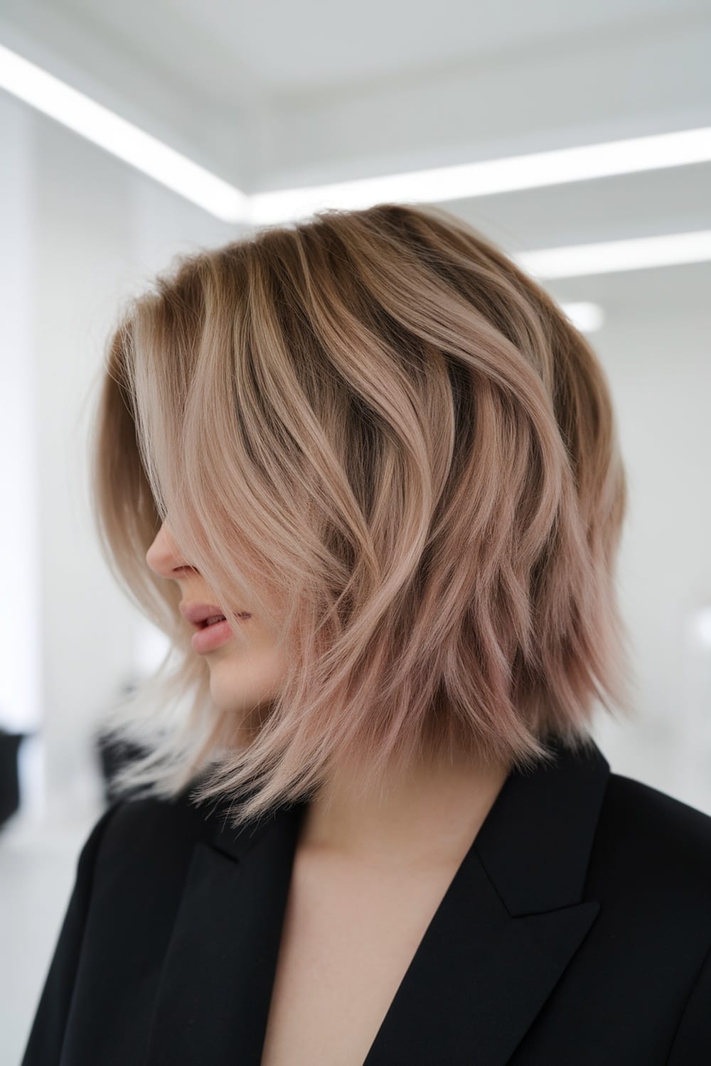 Collarbone Layers With Medium Brown Highlights, Wavy Collarbone Layers With Medium Brown Highlights, Wavy — Simple Layered Haircuts for Medium Hair