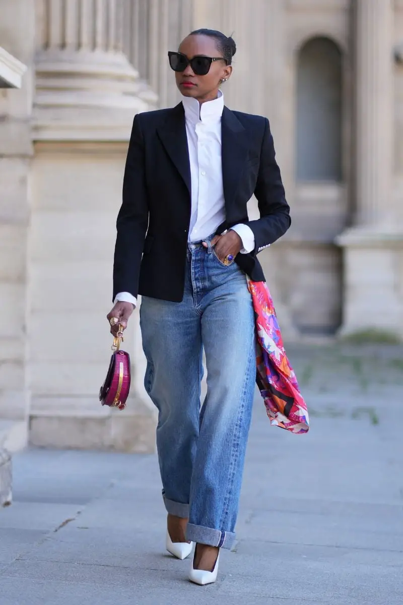 Black Blazer Over White Button-Down Shirt Black Blazer Over White Button-Down Shirt — Simple Layered Ideas
