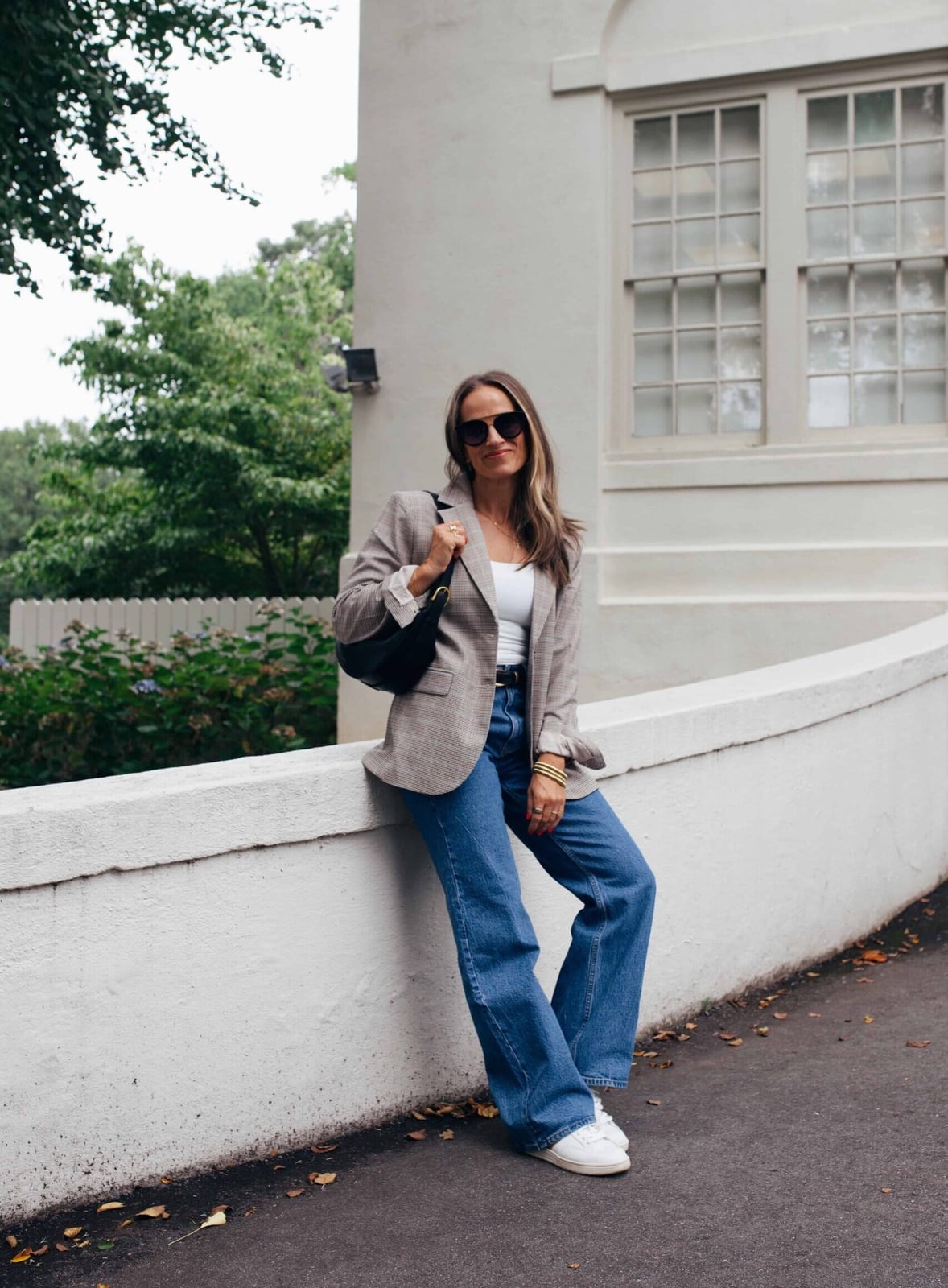 Checked Oversized Blazer With White Tank Top Checked Oversized Blazer With White Tank Top — Simple Layered Ideas