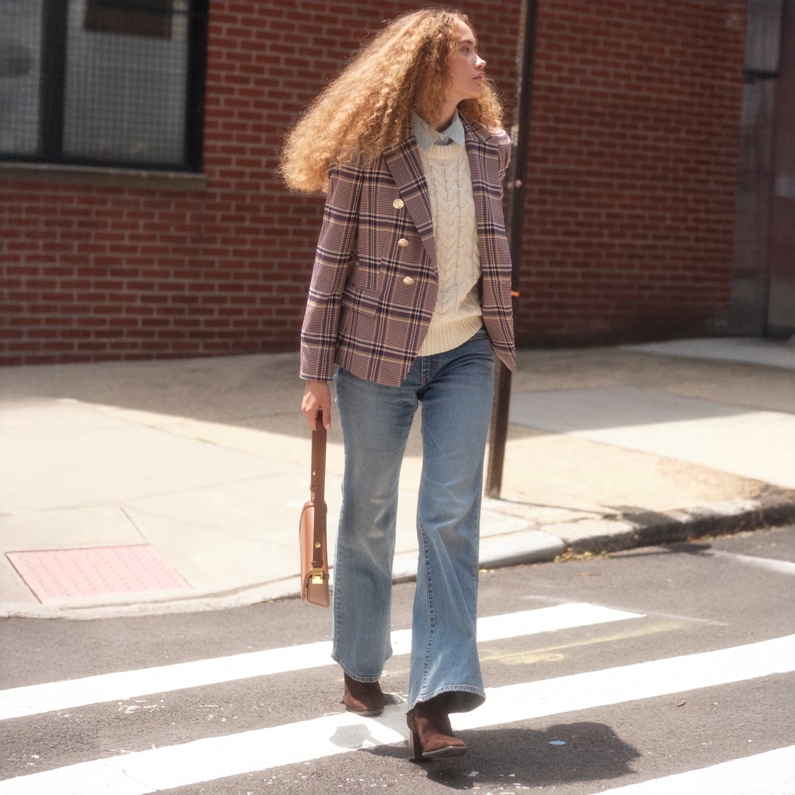 Plaid Blazer Over Cable Knit Sweater Plaid Blazer Over Cable Knit Sweater — Simple Layered Ideas