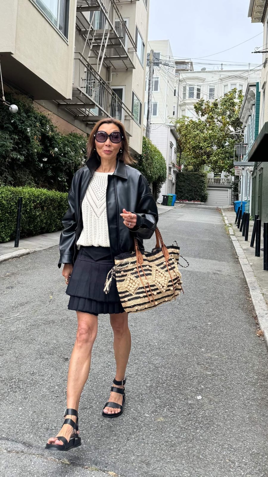 Black Leather Jacket Over White Knit Black Leather Jacket Over White Knit — Simple Layered Ideas