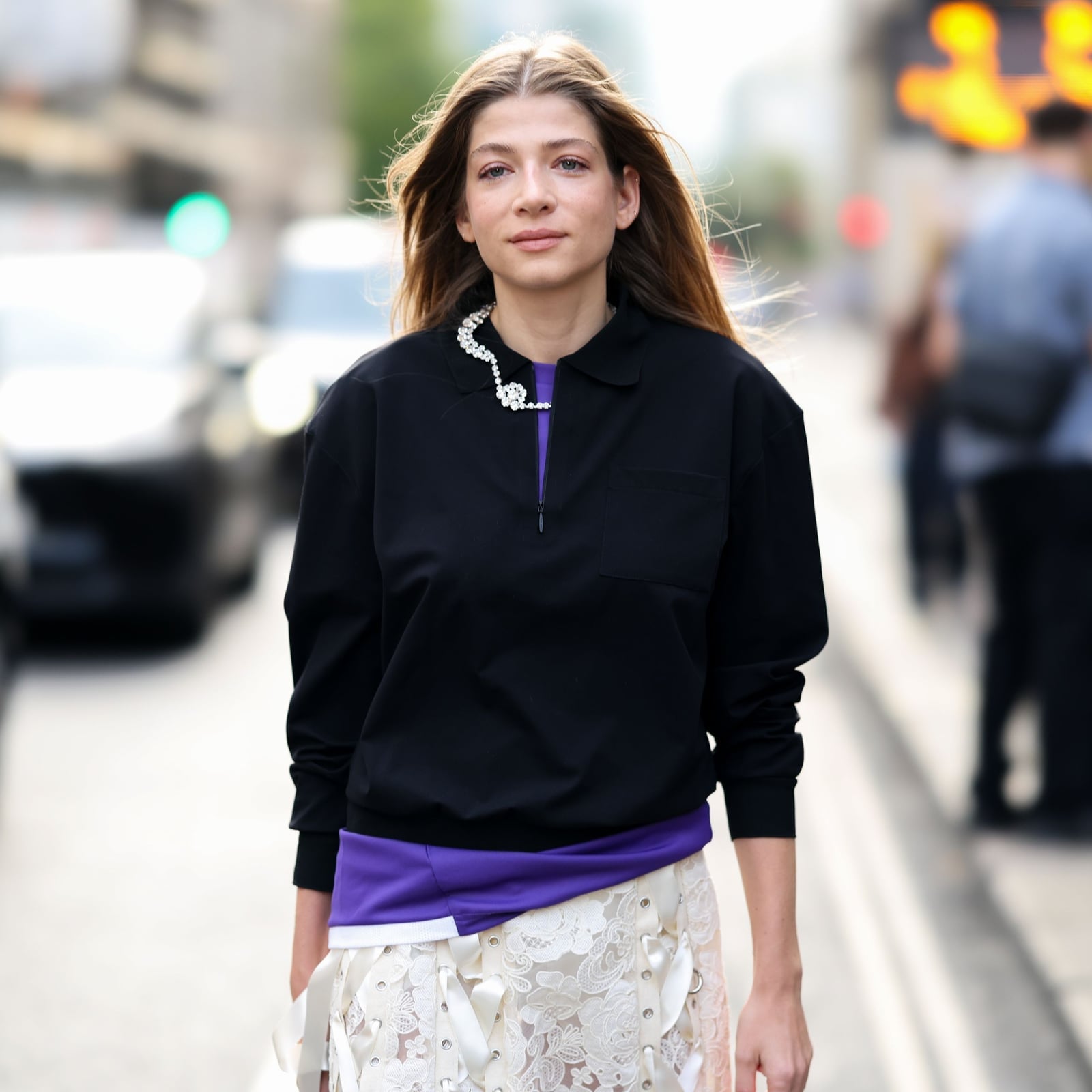 Black Collared Top Over Purple T-Shirt Black Collared Top Over Purple T-Shirt — Simple Layered Ideas