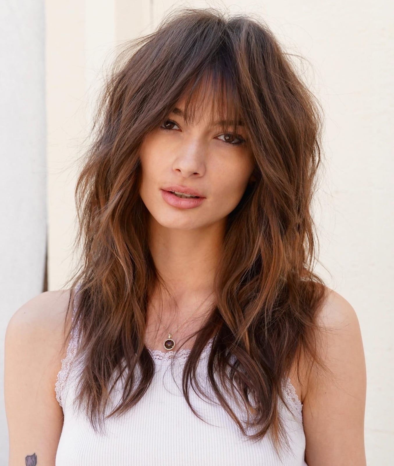 Shoulder Length Shag With Curtain Bangs Shoulder Length Shag With Curtain Bangs — Simple Layers Hairstyles