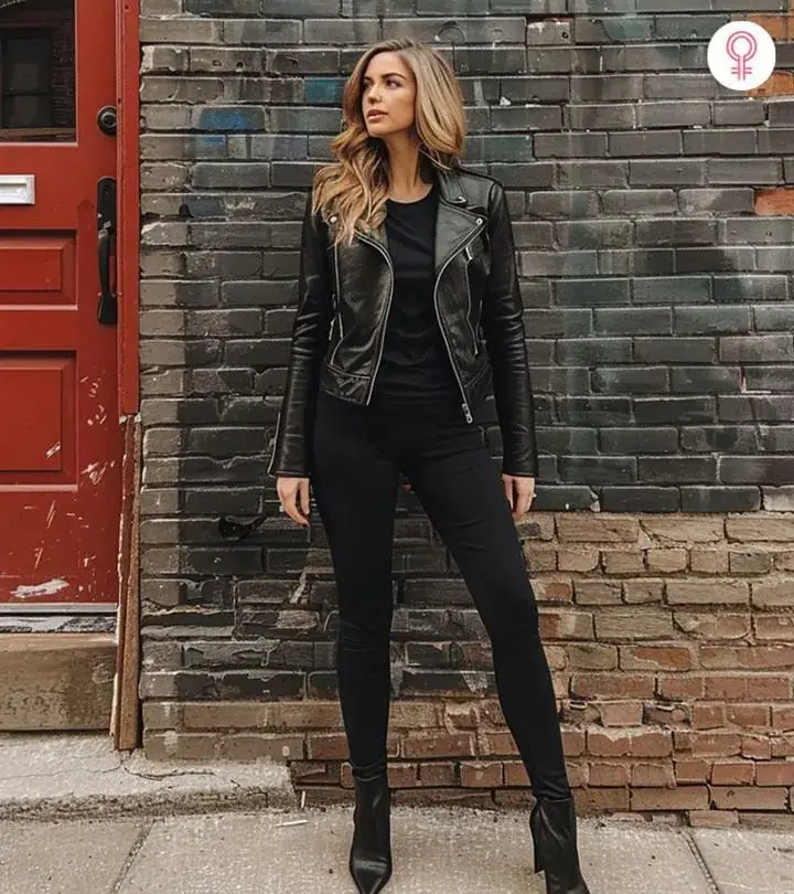 Black Leggings with a Leather Moto Jacket Black Leggings with a Leather Moto Jacket — Simple Leggings Outfits Casual