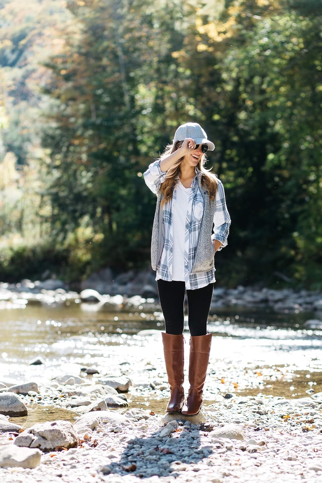 Black Leggings with Layered Plaid and Knit Vest Black Leggings with Layered Plaid and Knit Vest — Simple Leggings Outfits Casual