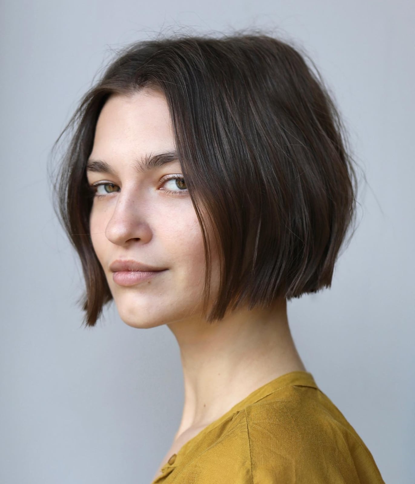 Sleek Chin Length Blunt Bob, Dark Brown Sleek Chin Length Blunt Bob, Dark Brown — Simple Lengths Bob
