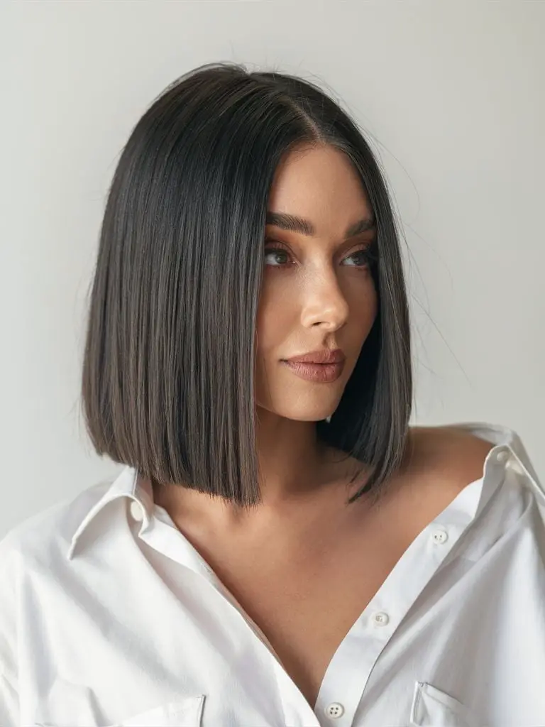 Collarbone Length Sleek Bob, Dark Brown Collarbone Length Sleek Bob, Dark Brown — Simple Lengths Haircut