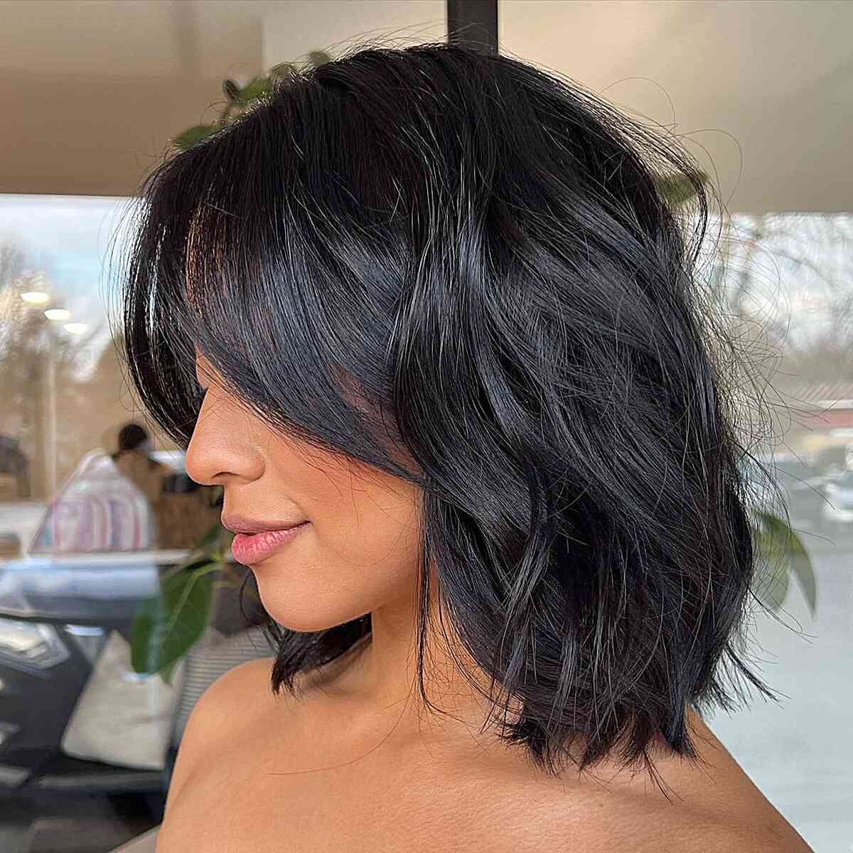 Textured Layered Bob with Wavy Ends Textured Layered Bob with Wavy Ends — Simple Lengths Haircut