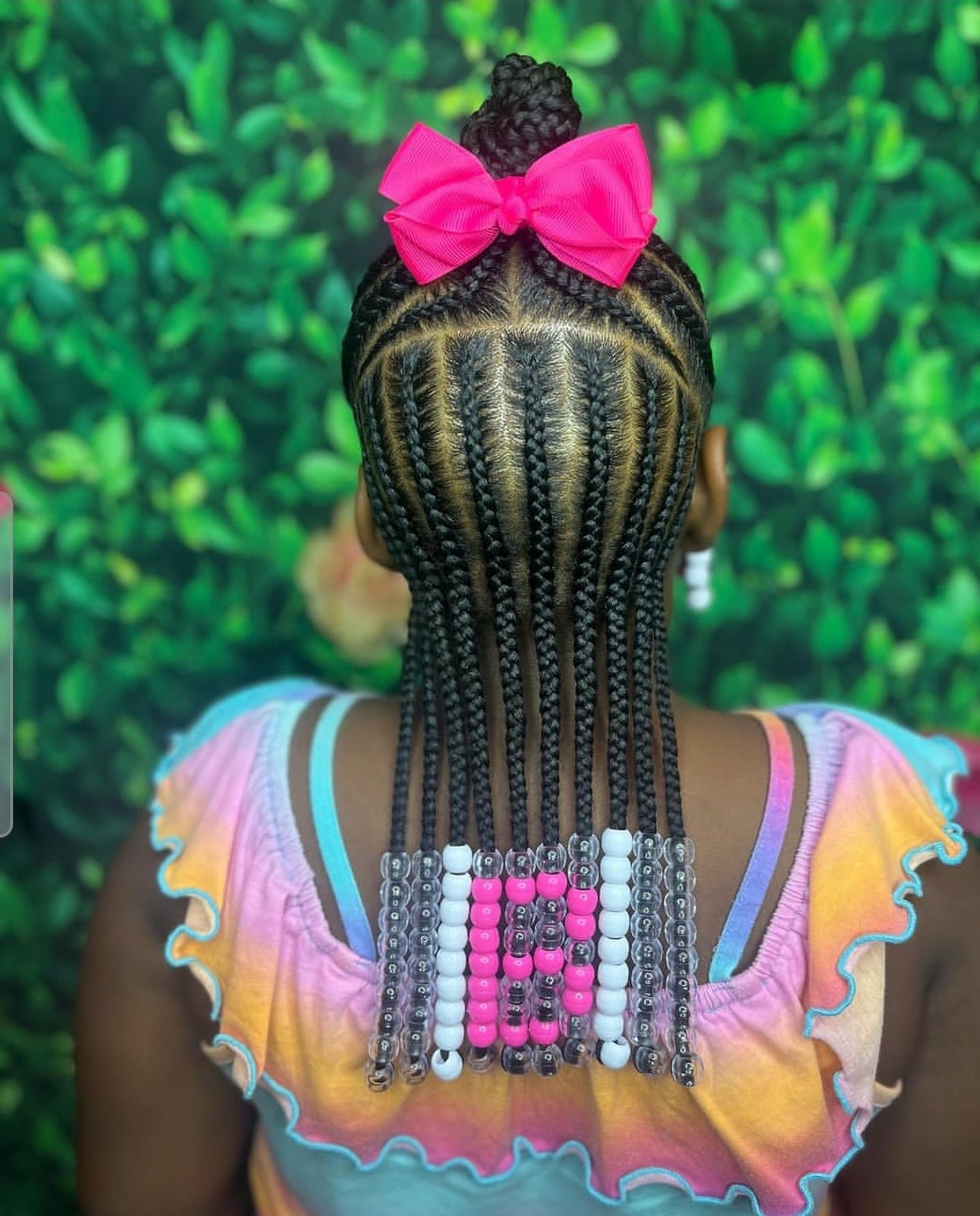 Cornrows With Braids, Top Knot and Pink Bow — Simple Little Girl Braids