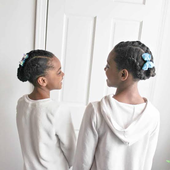 Two Braided Buns With Colorful Bows — Simple Little Girl Braids