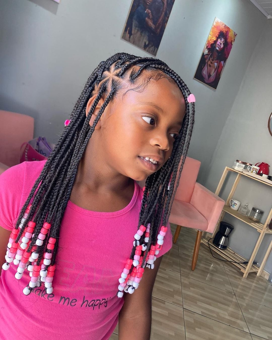 Mid-Back Box Braids With Colorful Beads — Simple Little Girl Braids