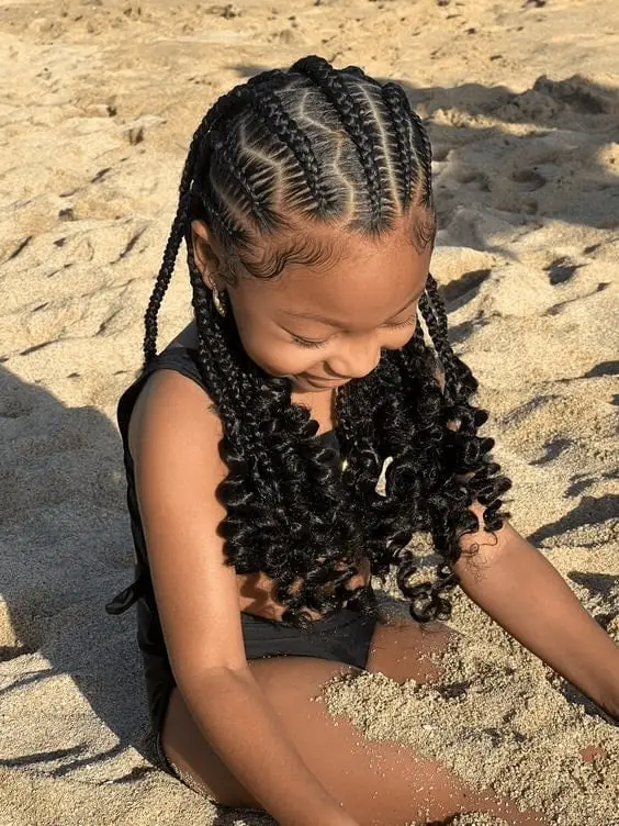 Shoulder-Length Box Braids With Curly Ends — Simple Little Girl Braids