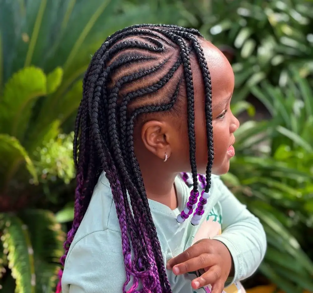 Cornrows With Purple Tipped Braids — Simple Little Girl Braids