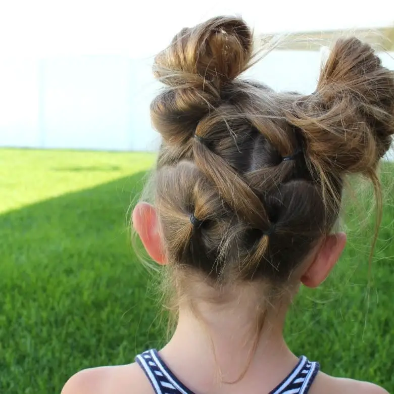 Mid-Back Double Buns With Intricate Braids Mid-Back Double Buns With Intricate Braids — Simple Little Girl Hairstyles