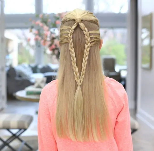 Mid-Back Half-Up V-Shaped Braid Detail Mid-Back Half-Up V-Shaped Braid Detail — Simple Little Girl Hairstyles