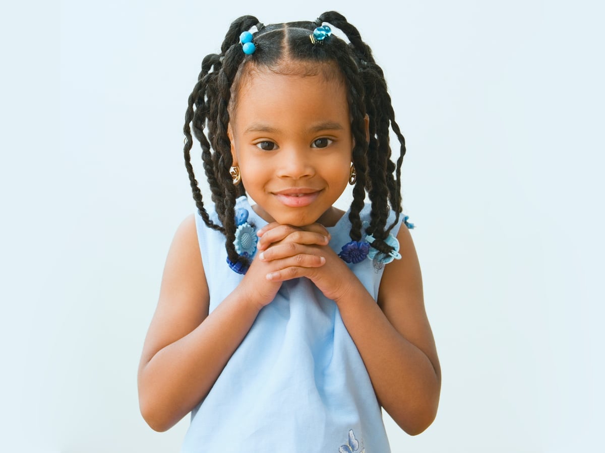 Shoulder Length Braided Pigtails With Beads, Black Shoulder Length Braided Pigtails With Beads, Black — Simple Little Girl Hairstyles