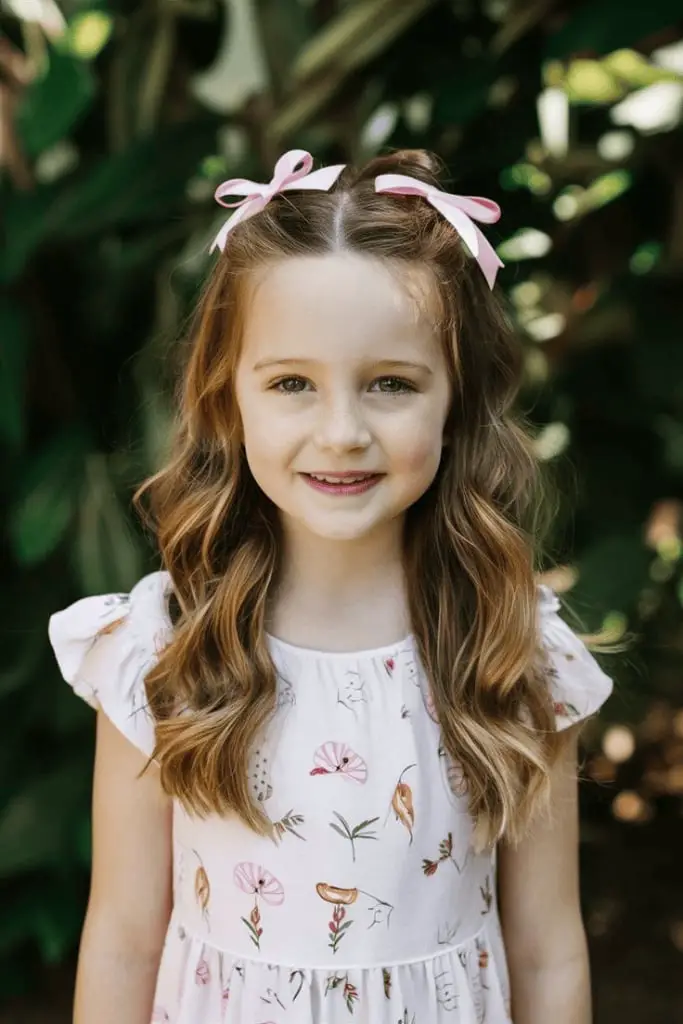 Mid-Back Loose Waves With Curtain Bangs Mid-Back Loose Waves With Curtain Bangs — Simple Little Girl Hairstyles