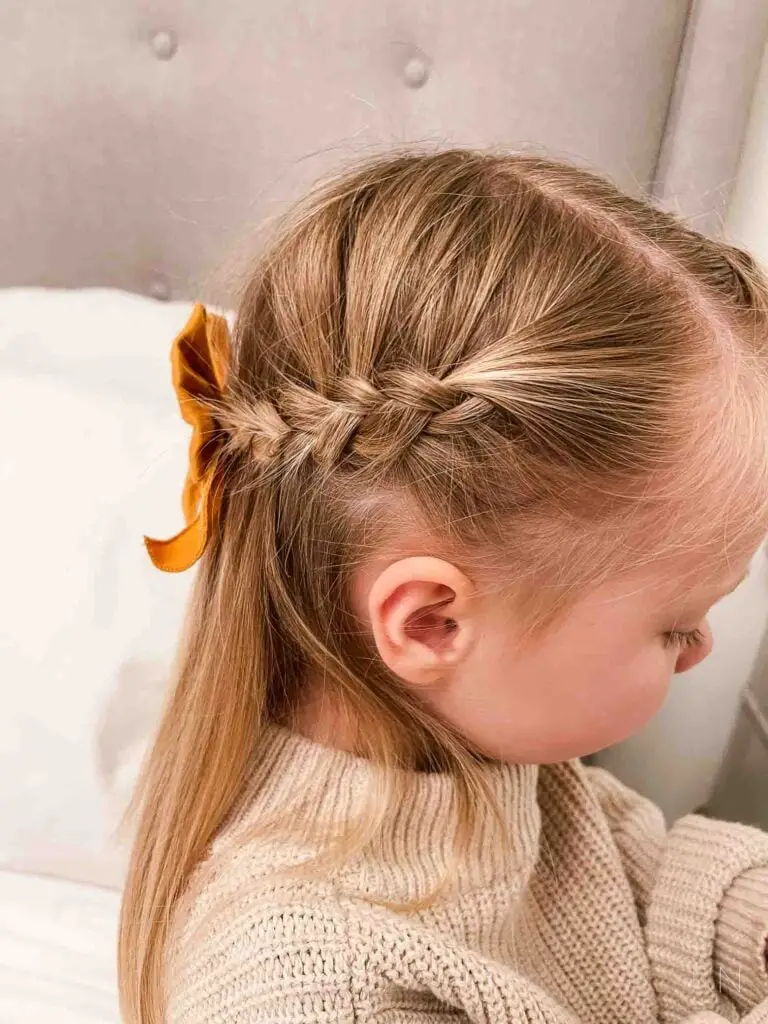 Shoulder Length Straight With Side Braid Accent Shoulder Length Straight With Side Braid Accent — Simple Little Girl Hairstyles
