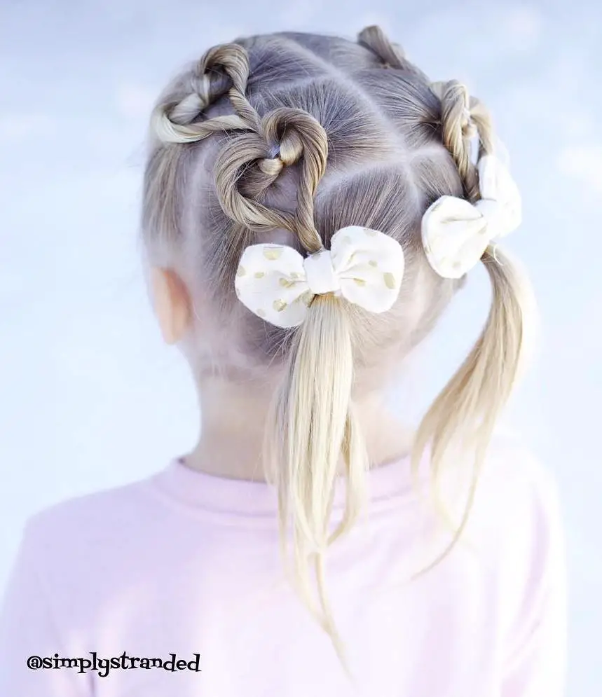 Shoulder Length Pigtails With Braided Hearts Shoulder Length Pigtails With Braided Hearts — Simple Little Girl Hairstyles