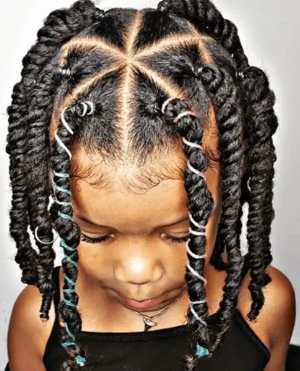Mid-Back Two-Strand Twists With Geometric Parting Mid-Back Two-Strand Twists With Geometric Parting — Simple Little Girl Hairstyles
