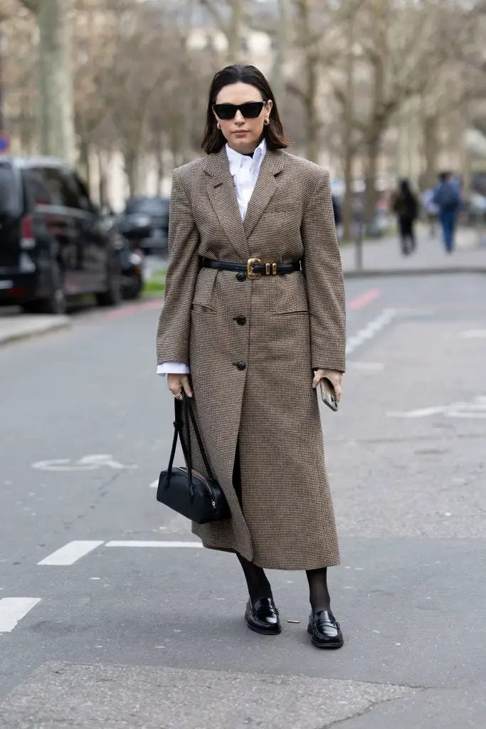Black Leather Loafers with Houndstooth Coat and Trousers — Simple Loafer Outfits