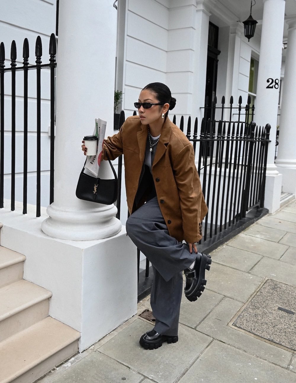 Chunky Black Loafers with Oversized Blazer and Wide-Leg Trousers — Simple Loafer Outfits