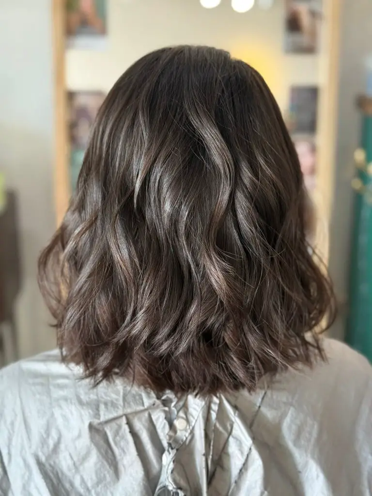 Dark Brown Lob With Soft Waves and Wavy Blowout Dark Brown Lob With Soft Waves and Wavy Blowout — Simple Lob Hair