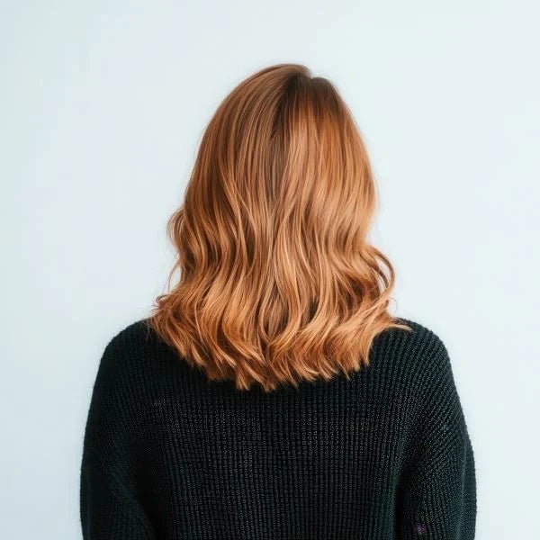Copper Lob With Blonde Balayage Copper Lob With Blonde Balayage — Simple Lob Hair