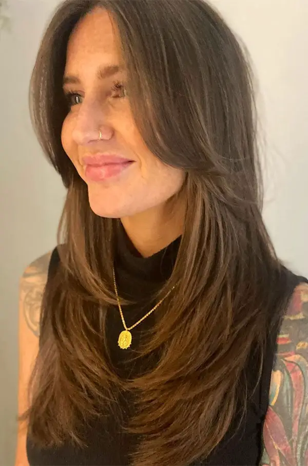 Mid-Back Wavy Dark Brown With Face-Framing Layers Mid-Back Wavy Dark Brown With Face-Framing Layers — Simple Long Haircuts