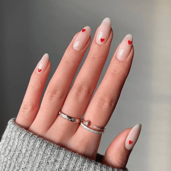 Sheer Pink Heart Detail Almond Nails Sheer Pink Heart Detail Almond Nails — Simple Looks Nail