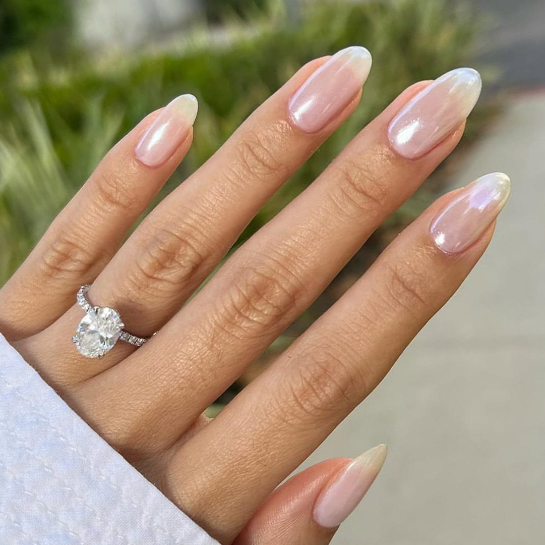 Milky Pink Shimmer Long Oval Nails Milky Pink Shimmer Long Oval Nails — Simple Looks Nail