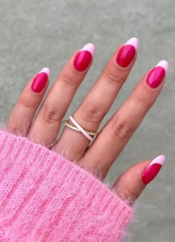 Hot Pink French Tip Almond Nails Hot Pink French Tip Almond Nails — Simple Looks Nail