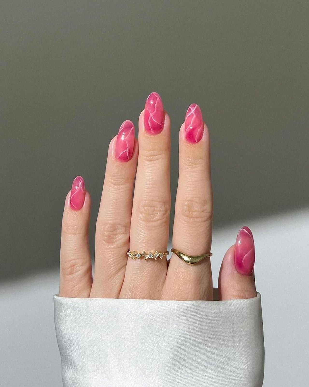 Bright Pink Abstract Marble Almond Nails Bright Pink Abstract Marble Almond Nails — Simple Looks Nail