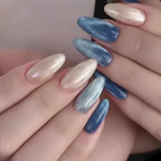 Medium Almond Pink Beige Velvet Magnetic — Simple Magnetic Nails