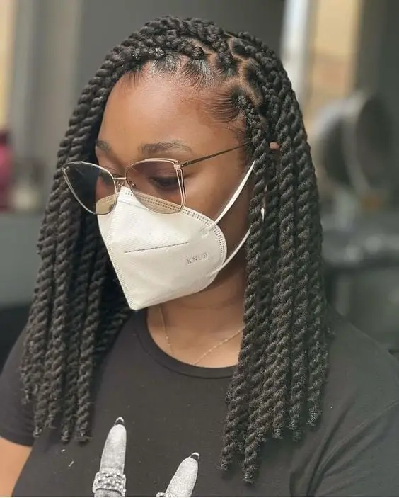 Neatly Parted Collarbone Length Dark Brown Twists — Simple Marley Twists Hairstyles