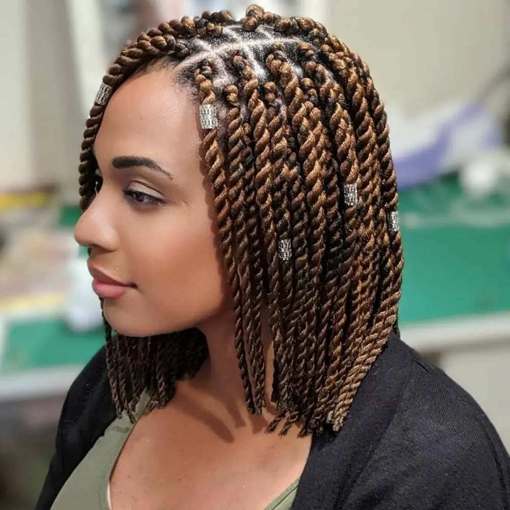 Chin Length Wavy Twists Bob With Beads — Simple Marley Twists Hairstyles