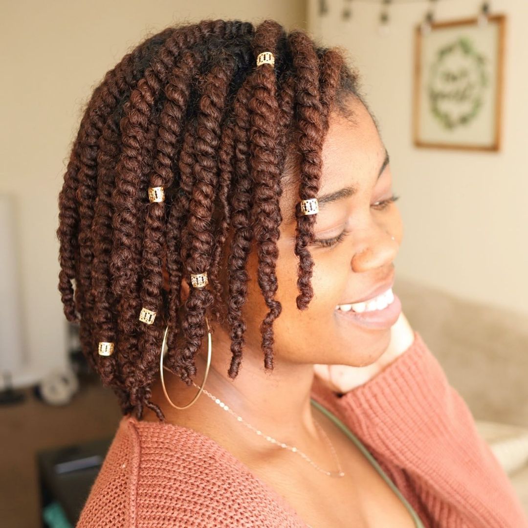 Chin Length Wavy Twists With Gold Cuffs — Simple Marley Twists Hairstyles