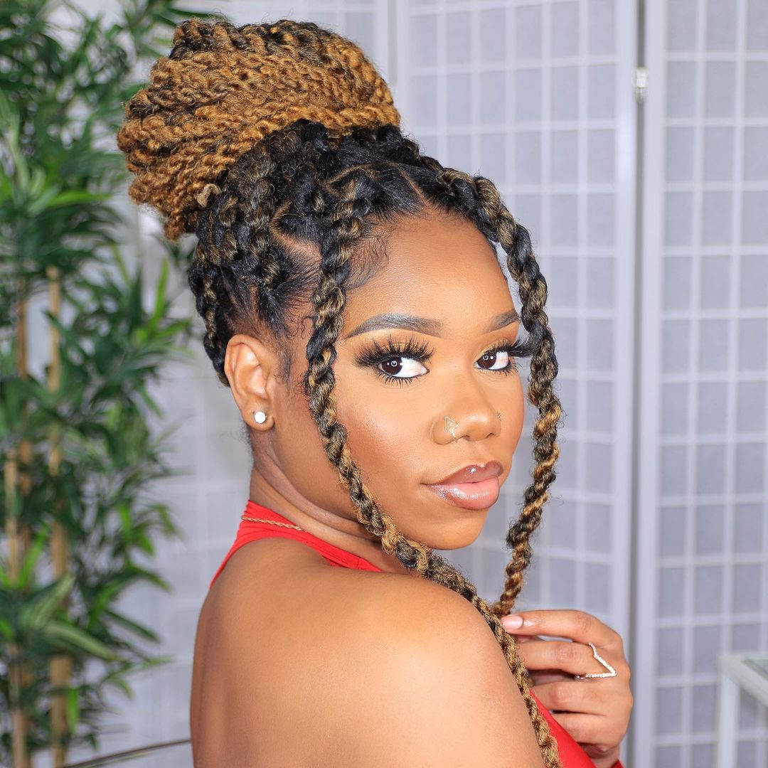 Mid-Back Twisted Braids With Curled Ends and Bangs — Simple Marley Twists Hairstyles