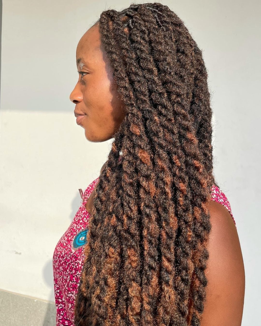 Loose Mid-Back Twists With Auburn Highlights — Simple Marley Twists Hairstyles