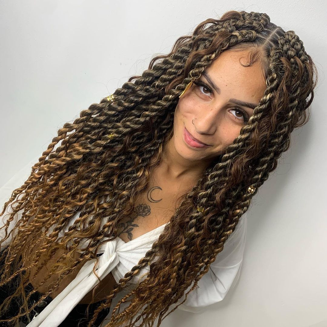 Mid-Back Wavy Twists With Dark Undertones — Simple Marley Twists Hairstyles