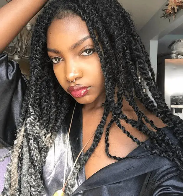Long Mid-Back Twists With Glossy Shine — Simple Marley Twists Hairstyles