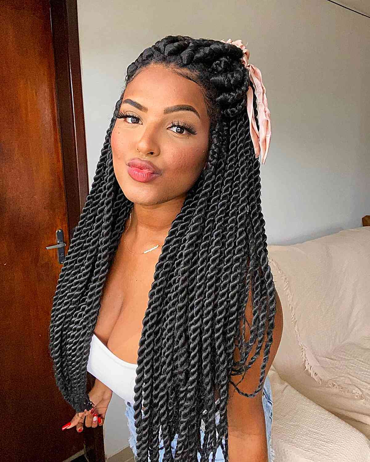 Mid-Back Length Thick Coily Twists — Simple Marley Twists Hairstyles